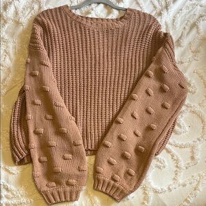 Moon & Madison Brown Crew Neck Sweater with Textured Sleeves